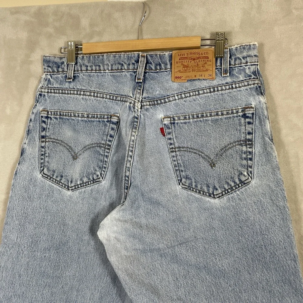 Levis 560 Jeans 34x34 Mens 00s Blue Relaxed Comfort Fit Stonewash Tapered Denim